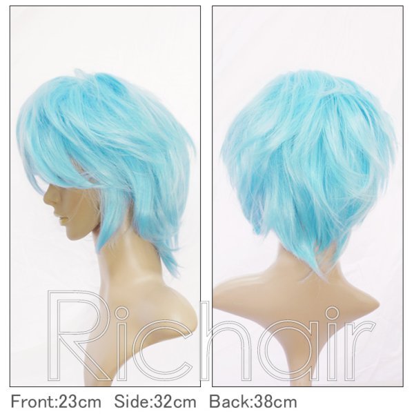 画像2: コスプレミディアムレイヤーウィッグ【スカイブルー】 (2)