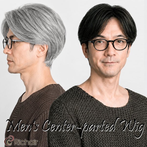 画像1: メンズセンター分けショートウィッグ｜ブラック・グレー2色展開のクールなセンター分けメンズショートウィッグ (1)