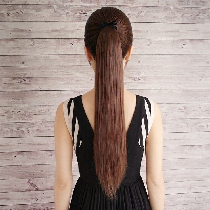 65cmロングストレートポニーテールウィッグ｜パッチン&リボンでロング